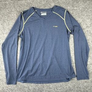 Columbia PFG Shirt Womens Large Blue Long Sleeve V-Neck Sun Protection Thumbhole